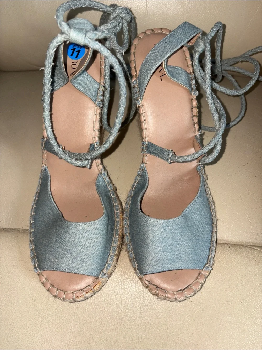 Merona Denim Espadrille Tie-Up wedge. Sandals - Blue